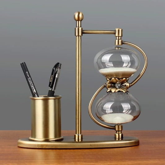 Metal Pen Holder Hourglass Timer