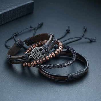 4Pcs/ Set Braided Wrap Leather Bracelets for Men