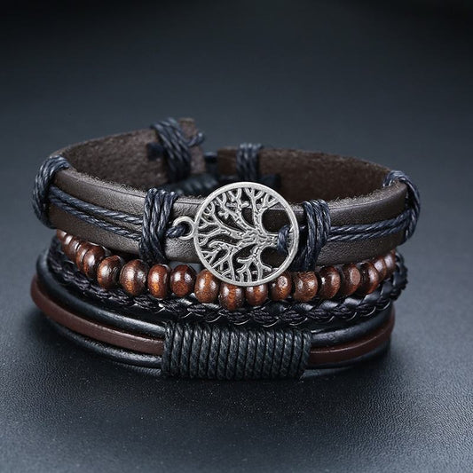 4Pcs/ Set Braided Wrap Leather Bracelets for Men